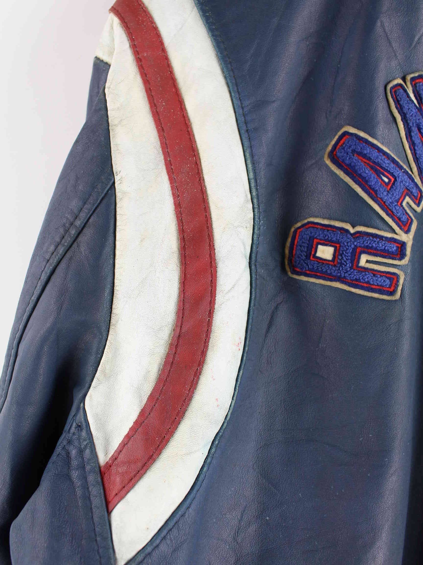 Vintage 80s Leder College Jacke Blau L (detail image 9)