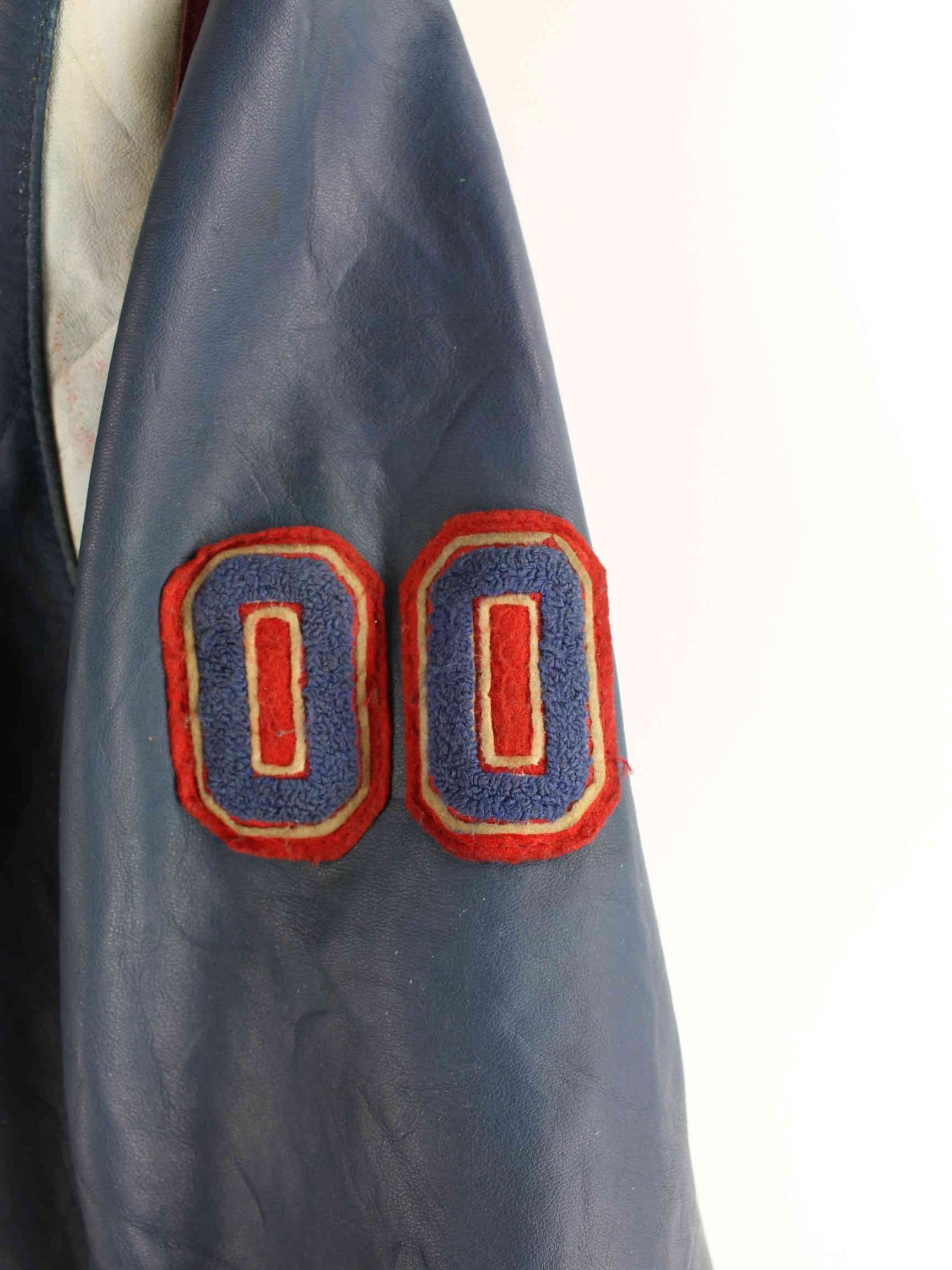 Vintage 80s Leder College Jacke Blau L (detail image 11)