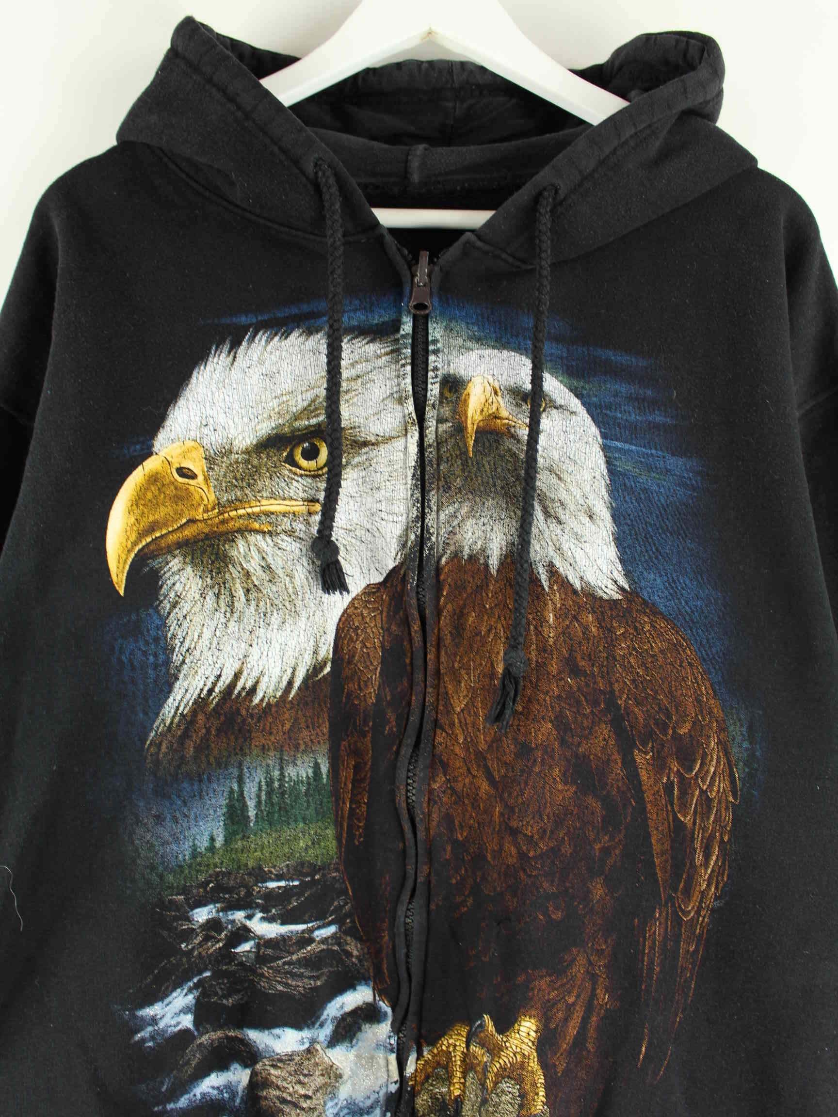 Vintage y2k Eagle Print Zip Hoodie Schwarz L (detail image 1)