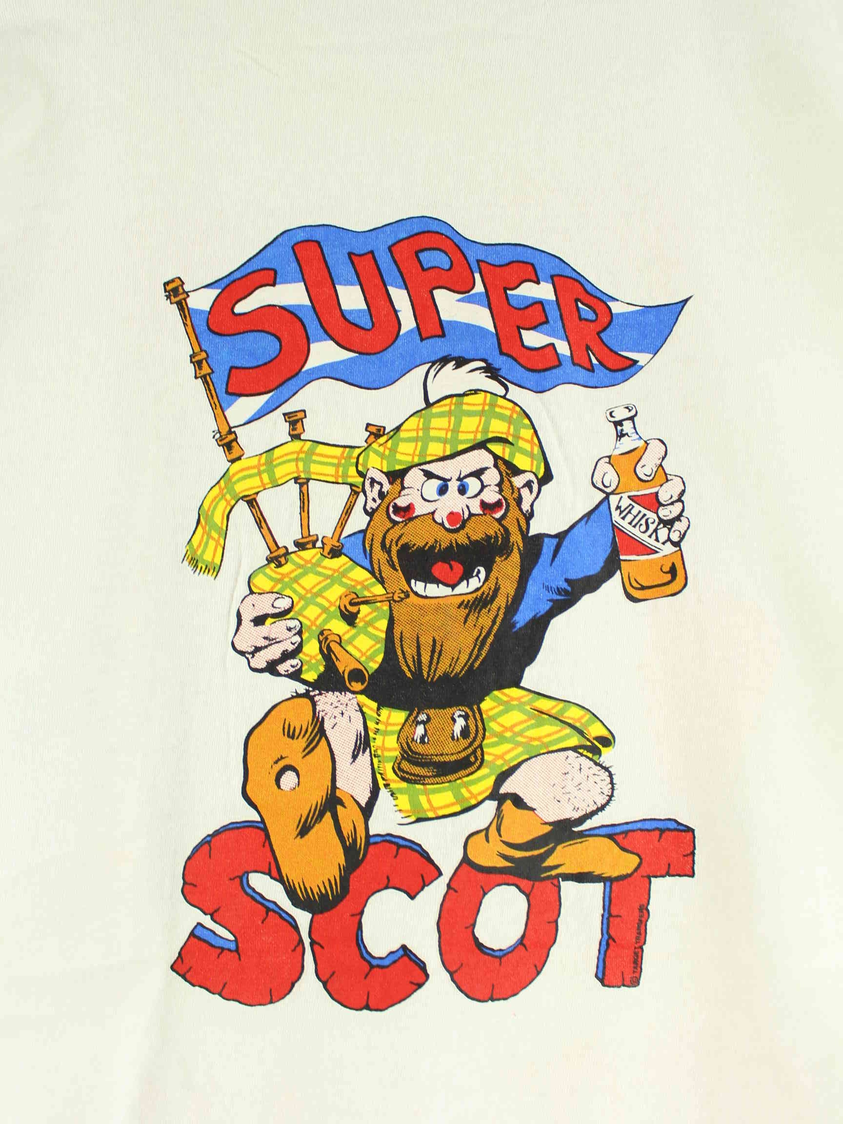 Vintage 90s Vintage Super Scot Print Single Stitched T-Shirt Weiß L (detail image 4)