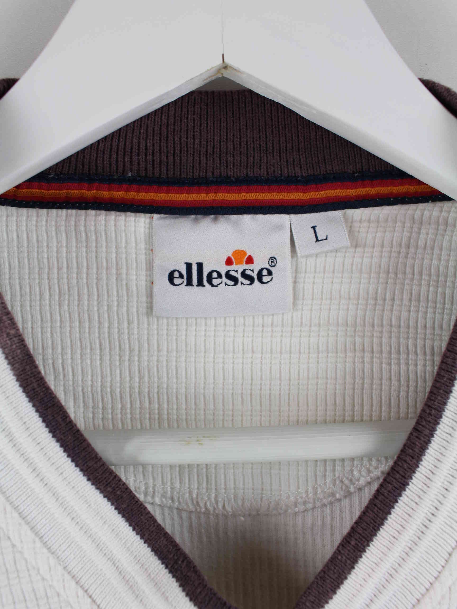 Ellesse y2k Embroidered V-Neck T-Shirt Beige M (detail image 2)