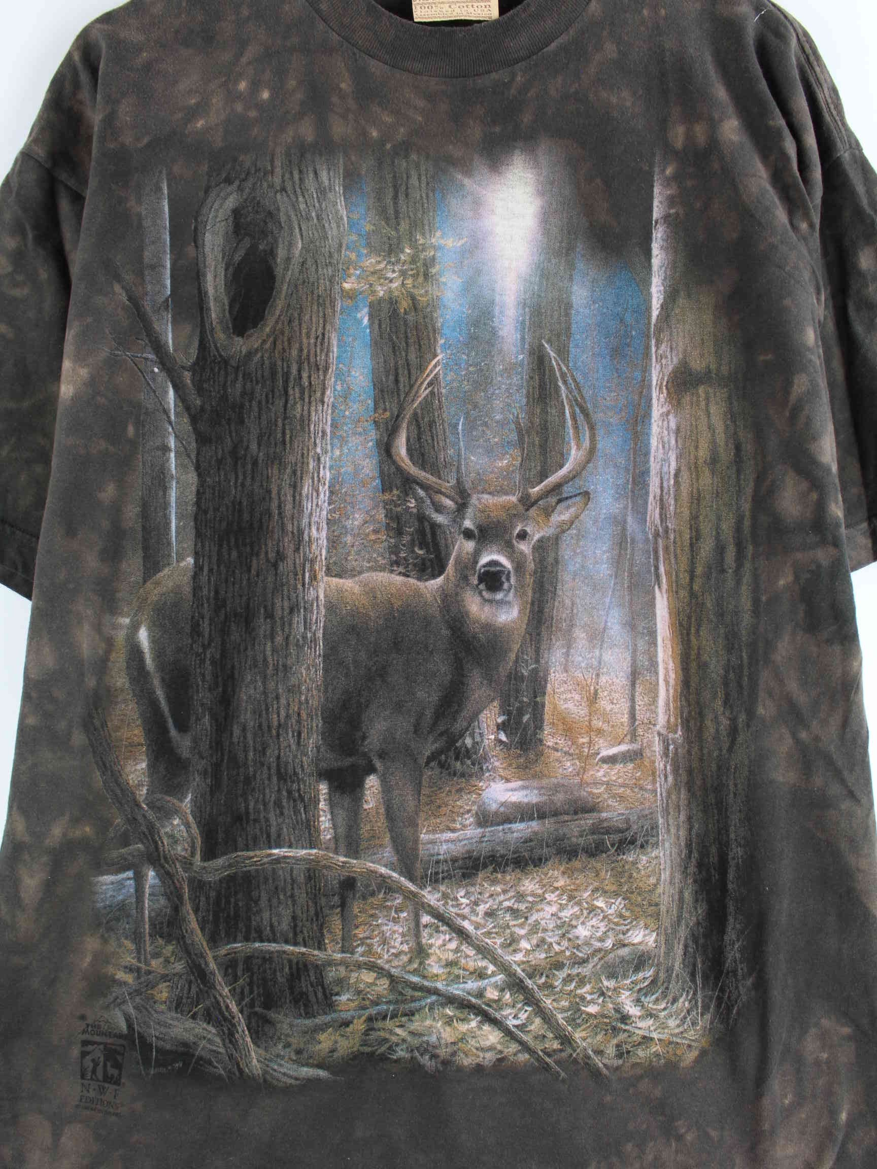 Vintage 90s Deer Print T-Shirt Braun XL (detail image 1)