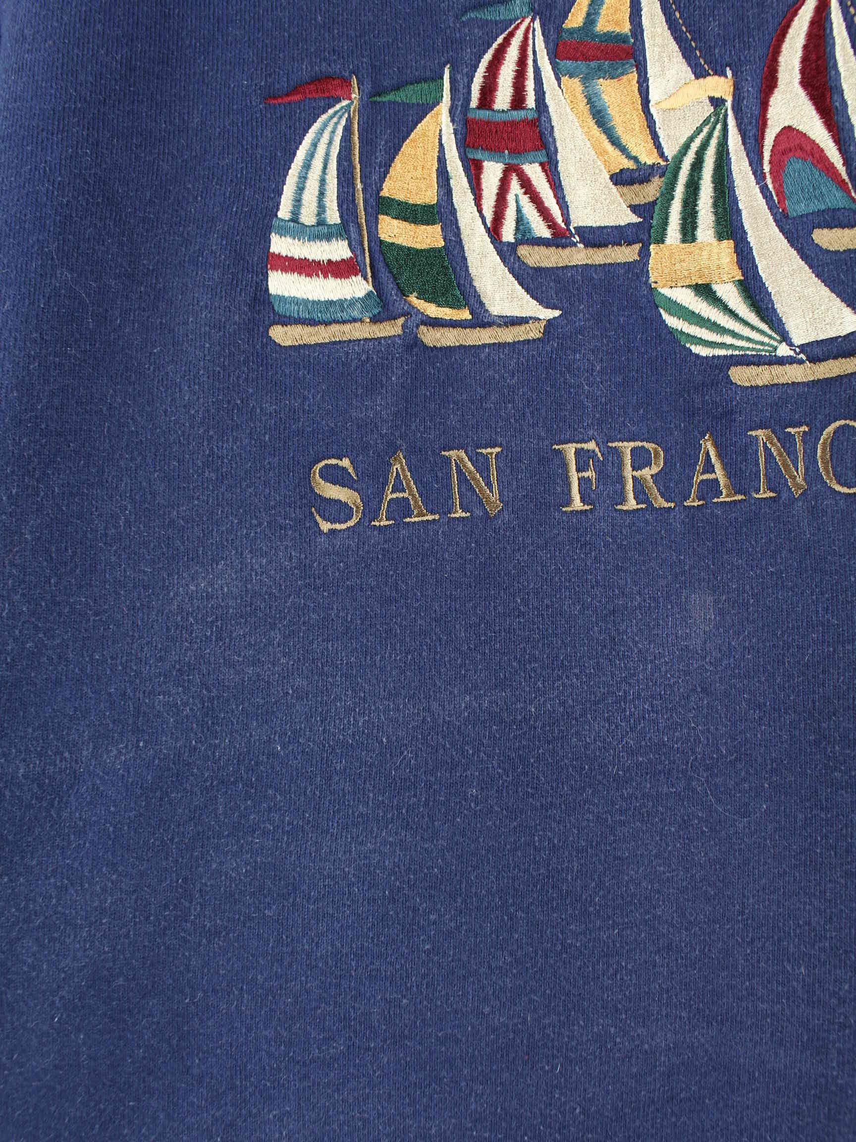 Camp David 80s Vintage Embroidered Sweater Blau L (detail image 2)