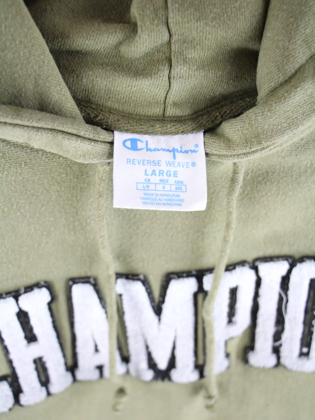 Champion Hoodie Grün L – Etikett