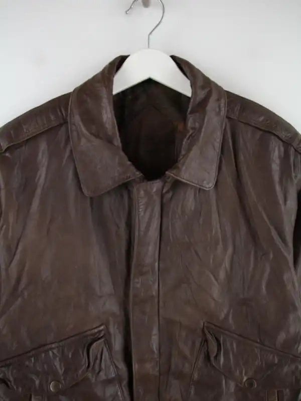 Vintage Lederjacke Braun M – Detailansicht Vorderseite