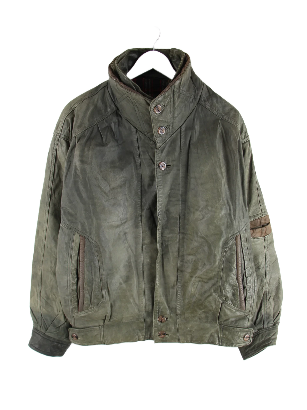 Vintage Lederjacke Grün XL – Vorderseite