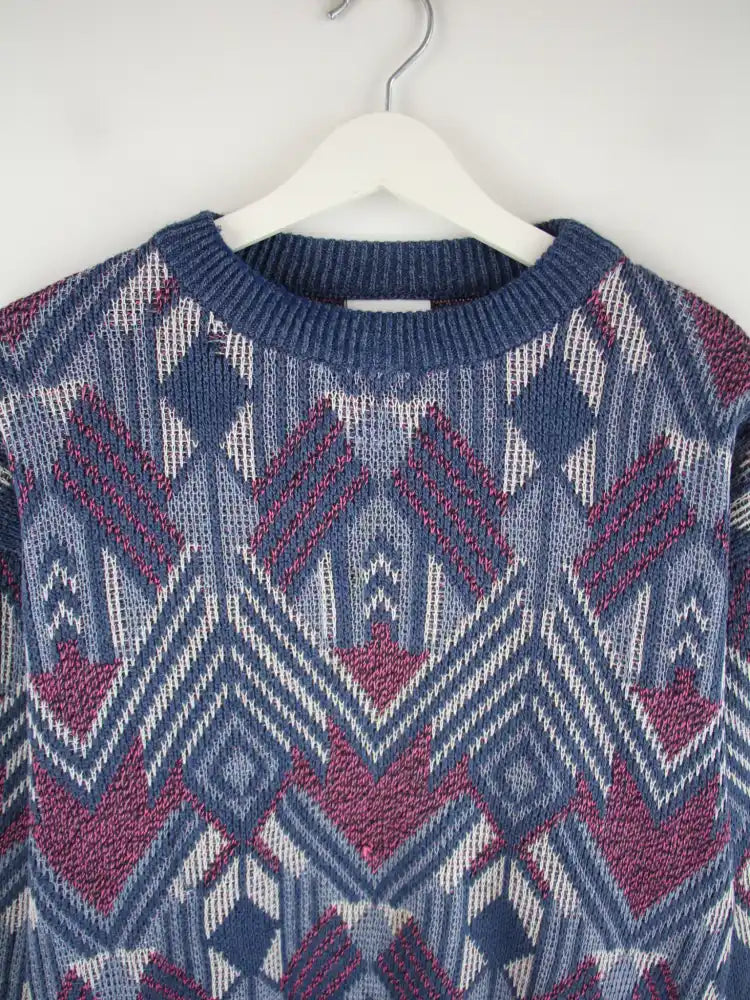 Vintage Pullover Mehrfarbig L – Detailansicht Vorderseite