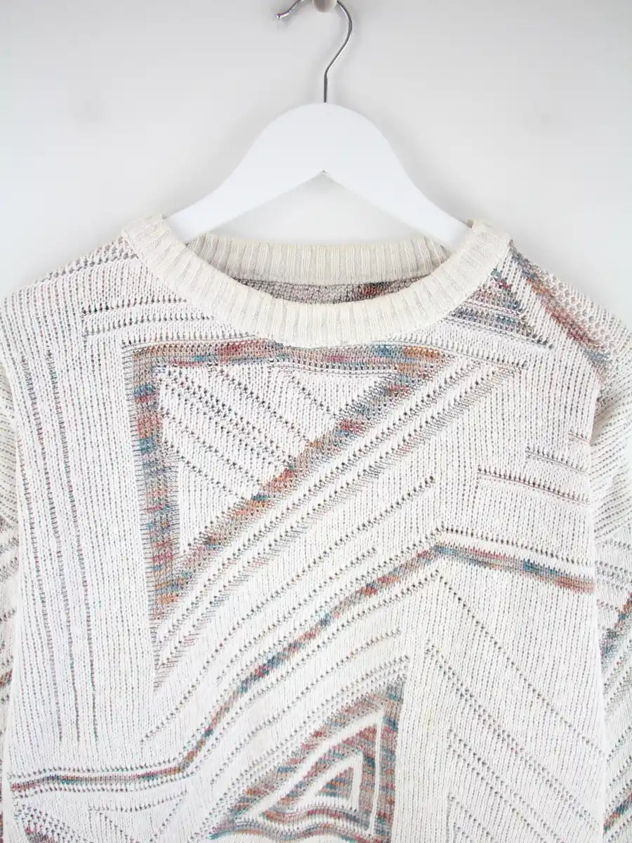 Vintage Pullover Weiß XL – Detailansicht Vorderseite